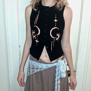 Small Black Sleeveless Vest Celestial Sun And Moon Design